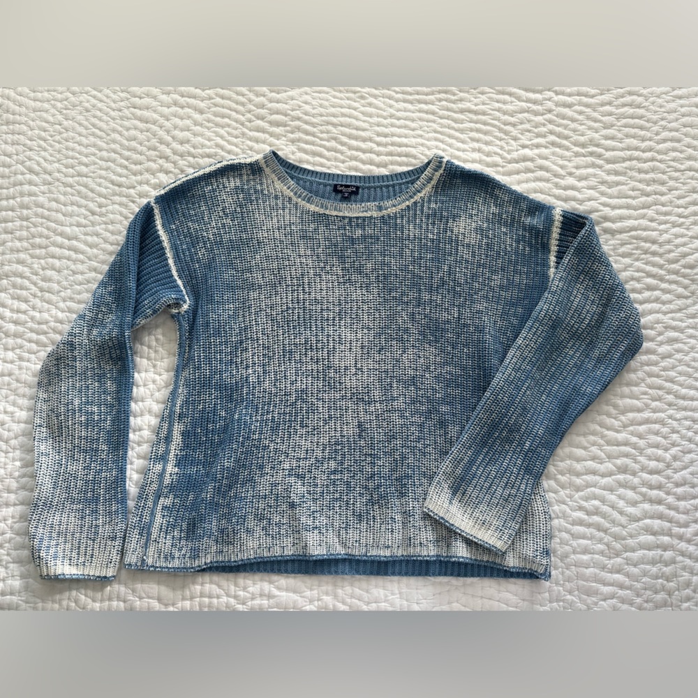 Splendid Acid Wash Pullover Sweater in Blue and White
